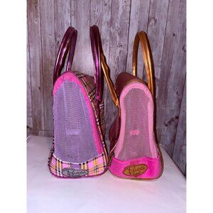 Set of 2 Pucci Pups Pink Plush Pet Carriers with Handles & Mesh Panels